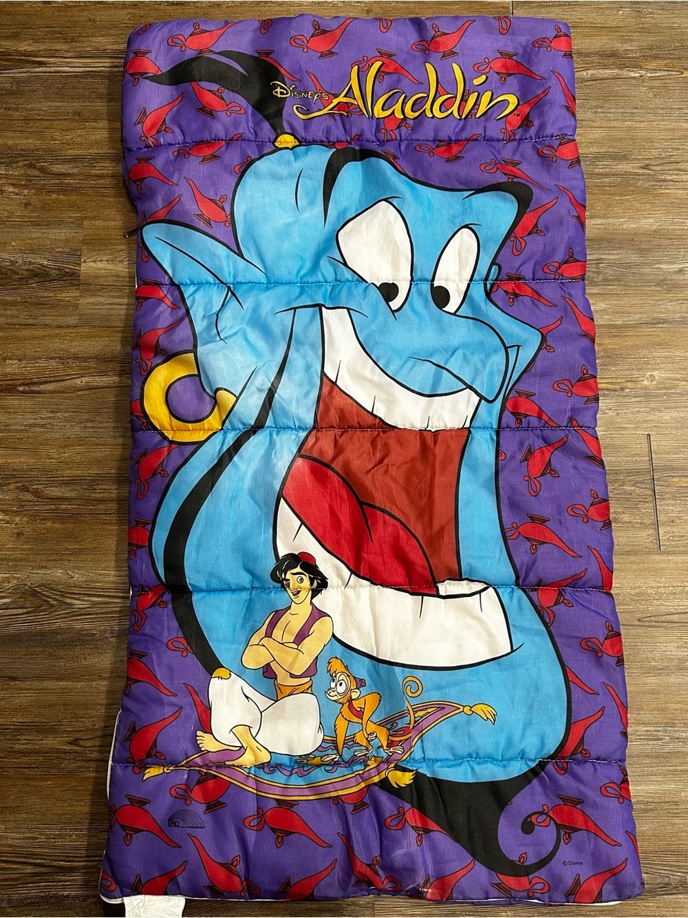 Vintage 90s Disney Aladdin Genie & Abu Spell Out Sleeping Bag Blanket 29"x56"
